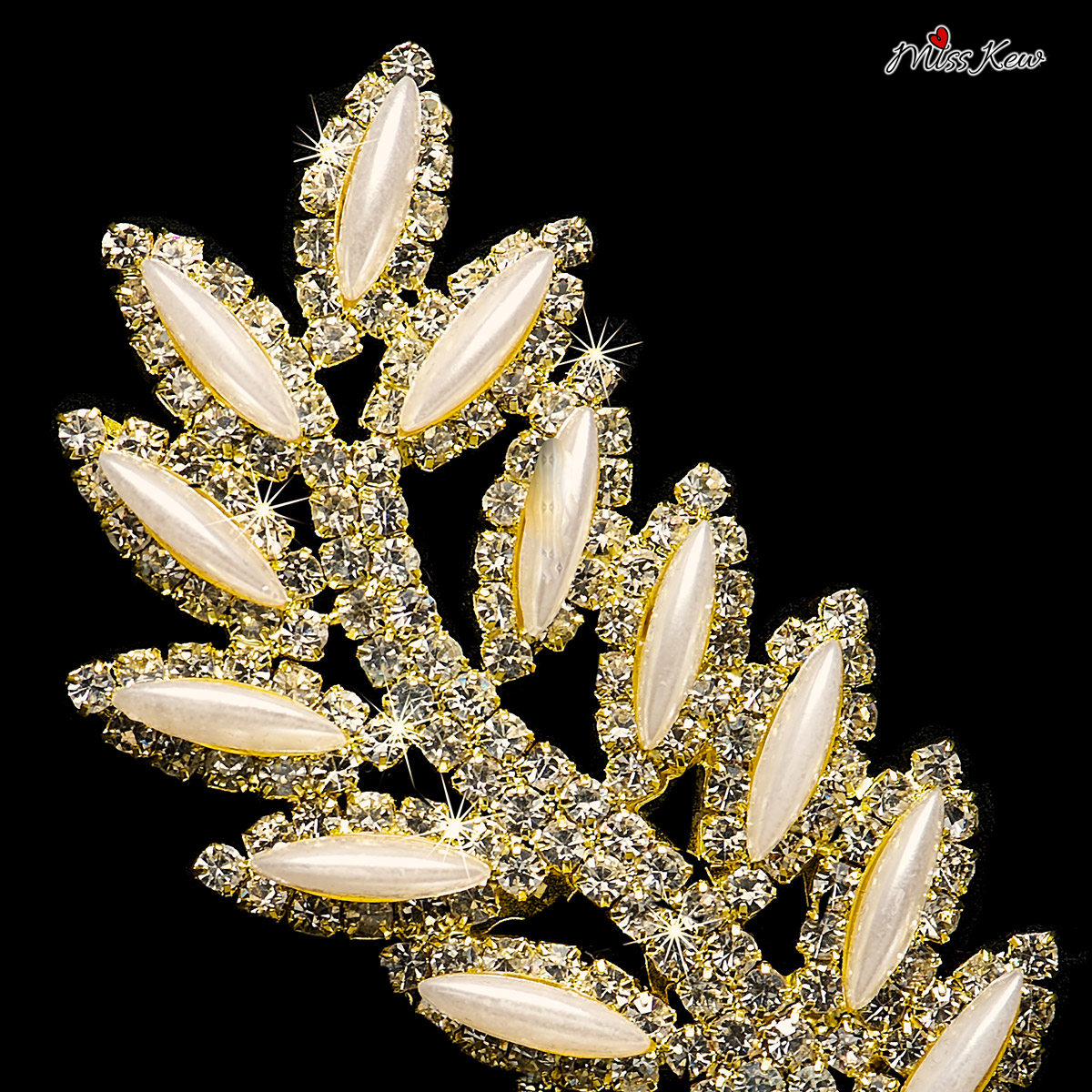 Gold Leaf Rhinestone / Diamante Hair Comb
