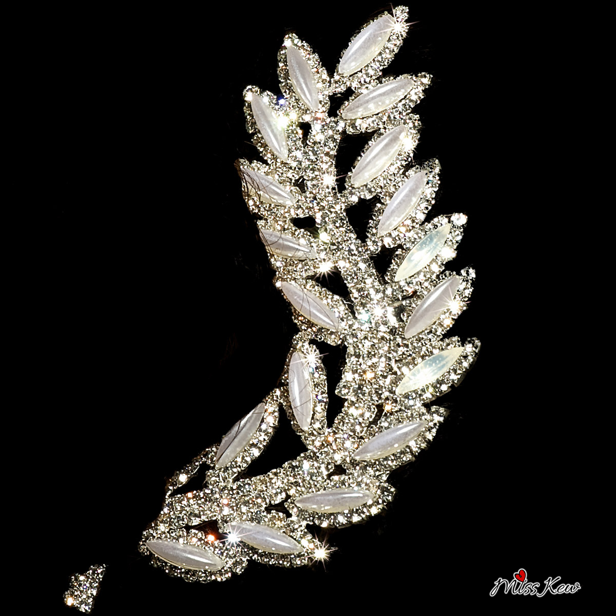 Silver Leaf Rhinestone / Diamante Hair Comb